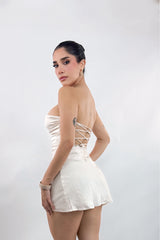 Vestido Strapless Satinado Beige