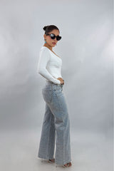 Pantalon Rhinestone Denim