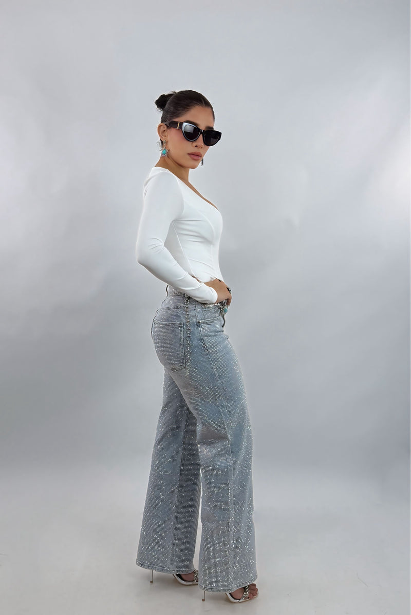 Pantalon Rhinestone Denim