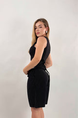 Set Chaleco y Short Rayas Negro