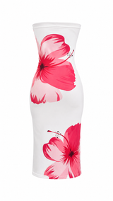 Vestido Midi Strapless Floreado Rosa