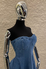 Vestido Strapless Volado Denim