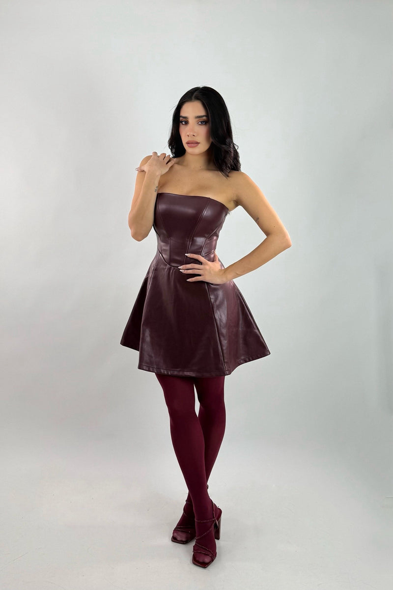 Vestido Strapless Vinipiel Vino