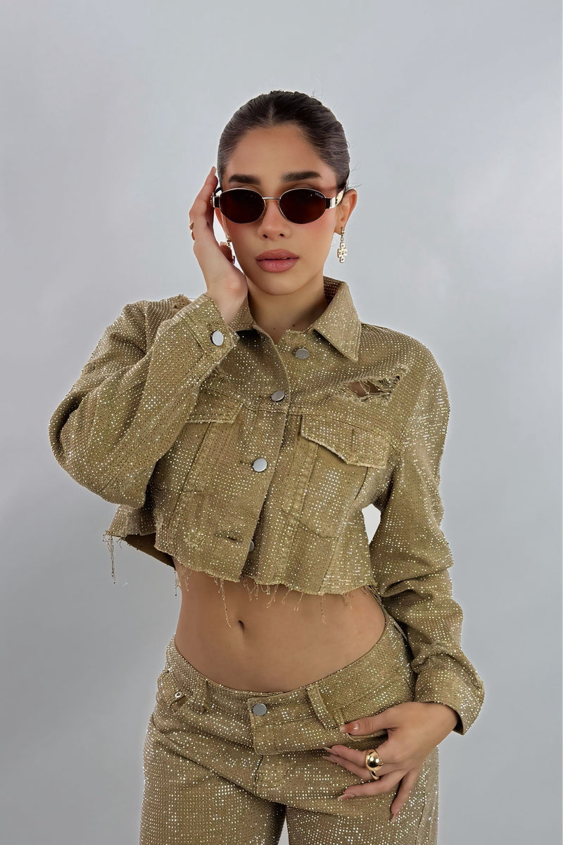 Jacket Rhinestone Kakhi