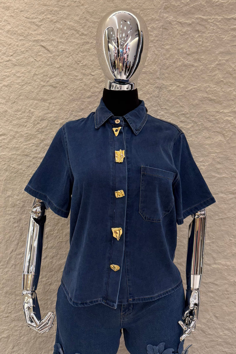 Camisa de Botones Dorados Denim