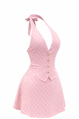 Set Chaleco y Falda Polka Rosa