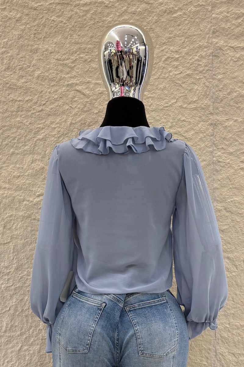 Blusa Manga Larga Olanes Azul
