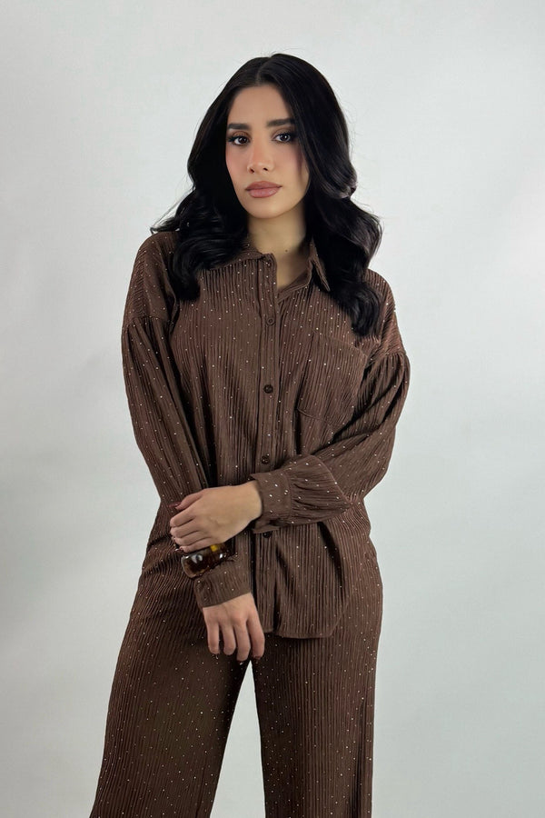 Set de Camisa y Pantalon Rhinestone Cafe