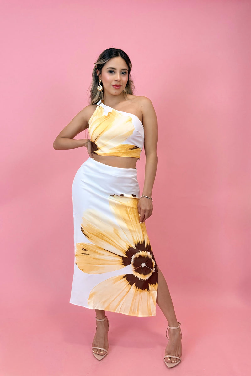 Set Top y Falda Floreado Amarillo