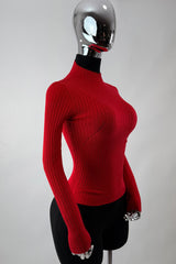 Blusa Cuello Tortuga Tela Punto Roja