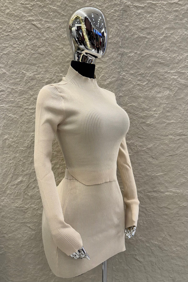 Set Blusa y Falda Tela Punto Beige