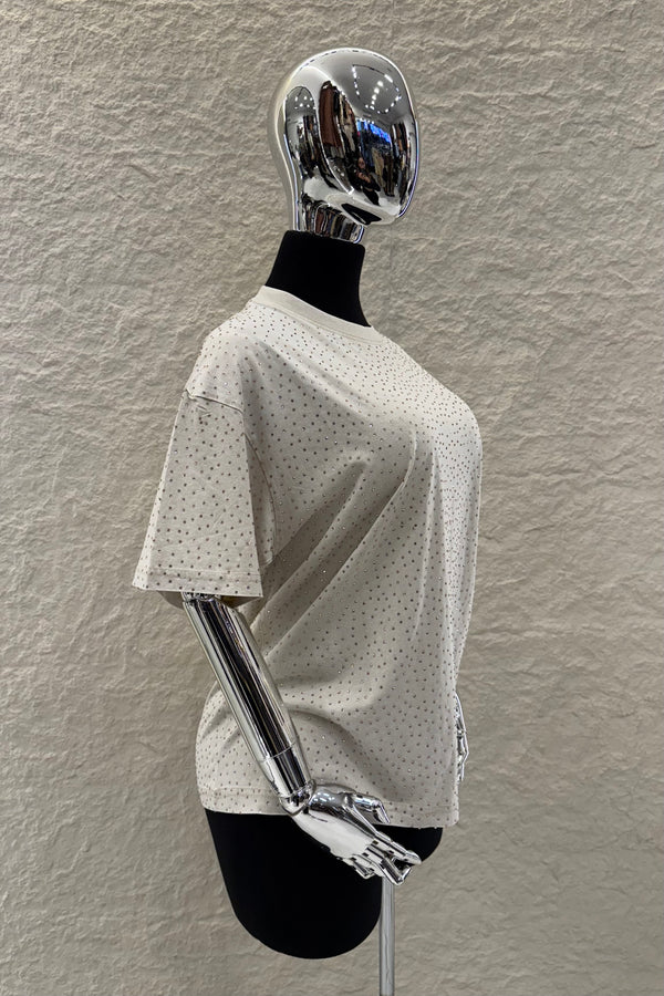 Playera Oversize Rhinestone Beige