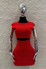 Vestido Corto Abertura Abdomen Rojo