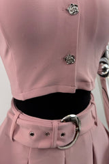Set Top de Botones y Falda con Hebilla Rosa