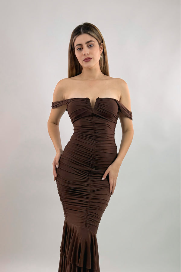 Vestido Midi Ruched Cafe