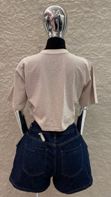 Tshirt Corta Rhinestone Beige