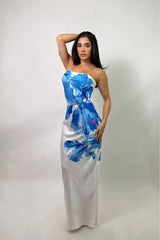 Vestido Largo Strapless Floral Blanco