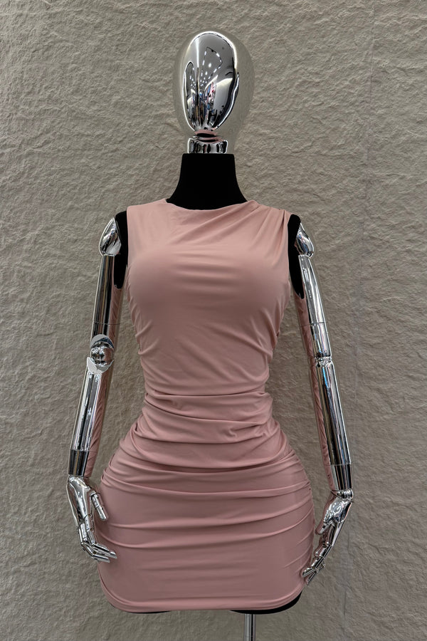 Vestido Corto Grapeado Rosa