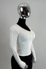 Blusa Manga Larga Escote Ruched Blanco