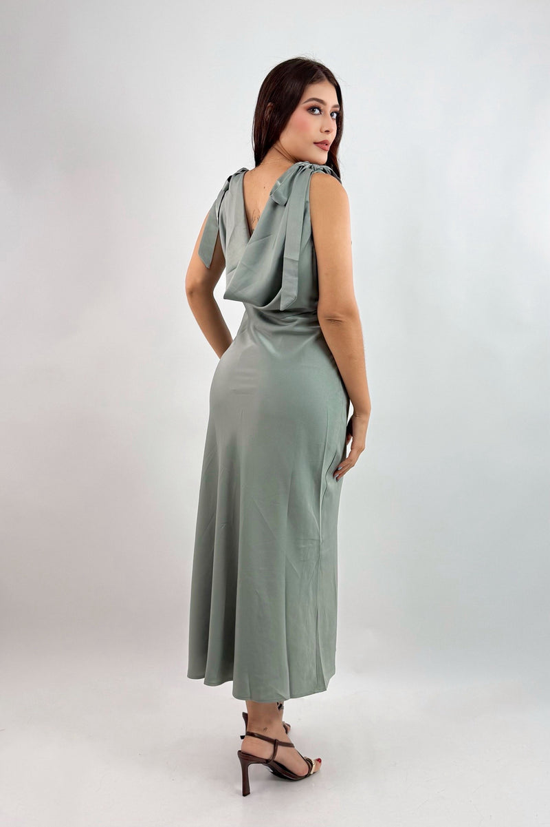 Vestido Midi Satin Olivo