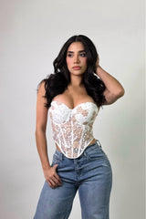 Corset de Tirantes Estampado Floreado Blanco