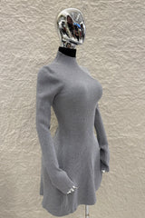 Vestido Manga Larga Tela Sweater Gris