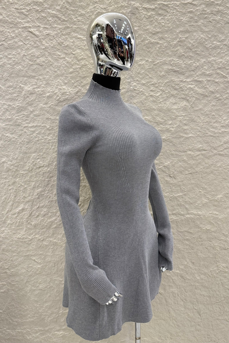 Vestido Manga Larga Tela Sweater Gris