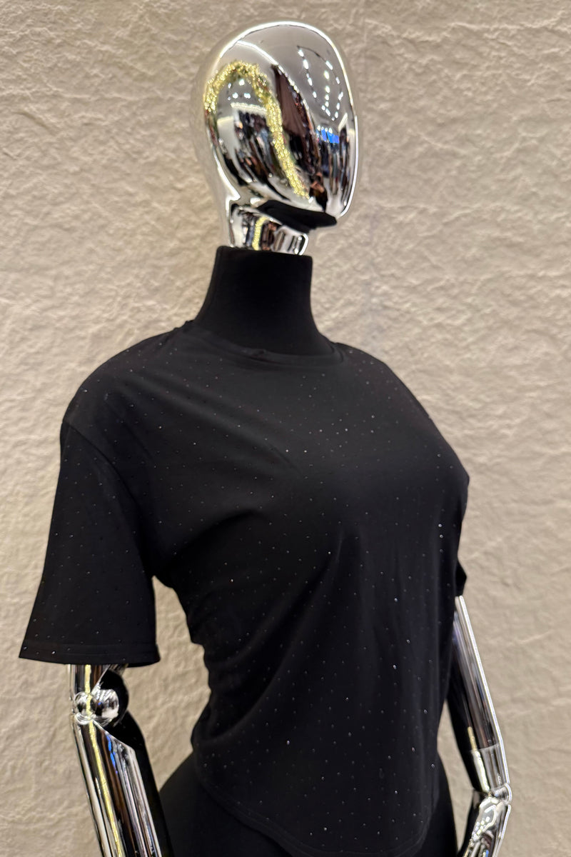 Crop Tshirt Rhinestone Negra