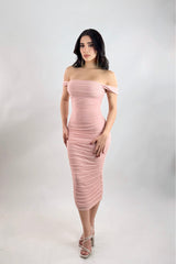 Vestido Midi Ruched Rosa