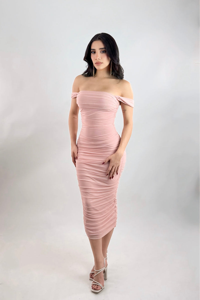 Vestido Midi Ruched Rosa