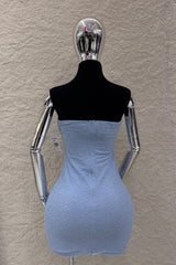 Vestido Strapples Rhinestone Azul