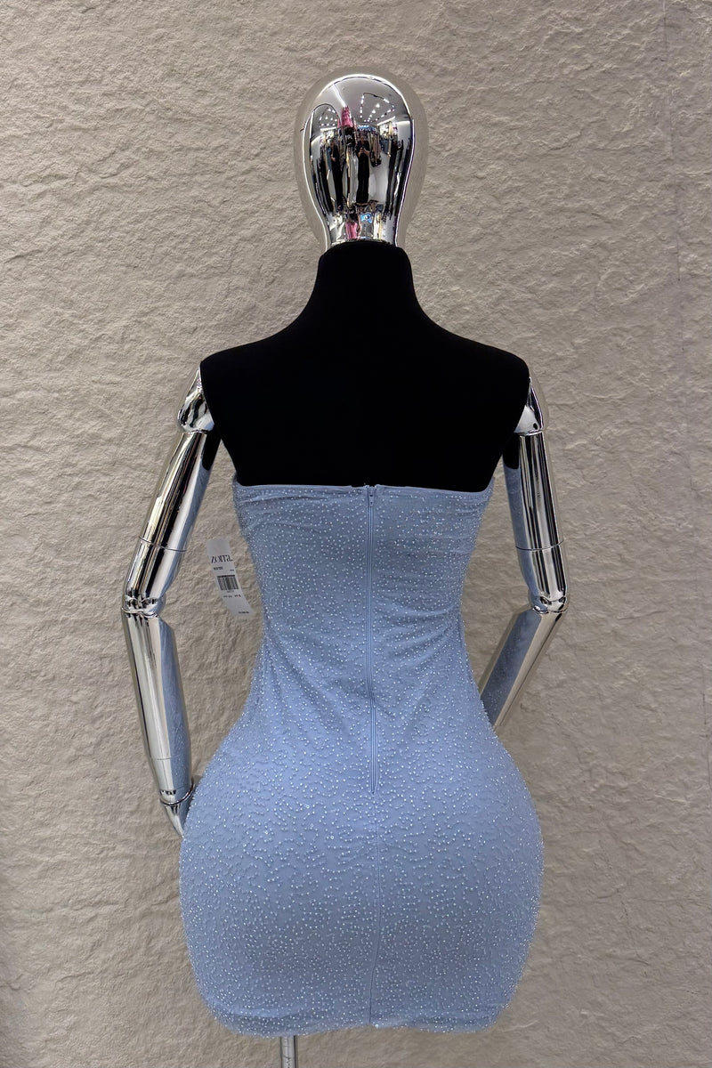 Vestido Strapples Rhinestone Azul