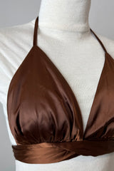 Crop Top Halter Satinado Cafe