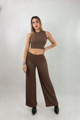 Set Crop Top y Pantalon Rhinestone Cafe