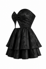 Vestido Strapple Negro Con Olanes