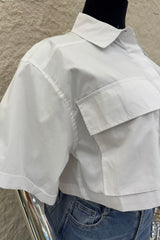 Camisa Corta App de Bolsas Blanca