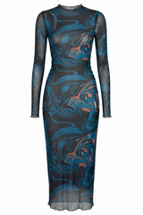 Vestido Midi Cut Out Con Anillos Azul