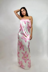 Vestido Largo Strapless Floral Blanco