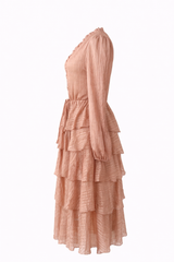 Vestido Rosa Manga Larga con Cordón