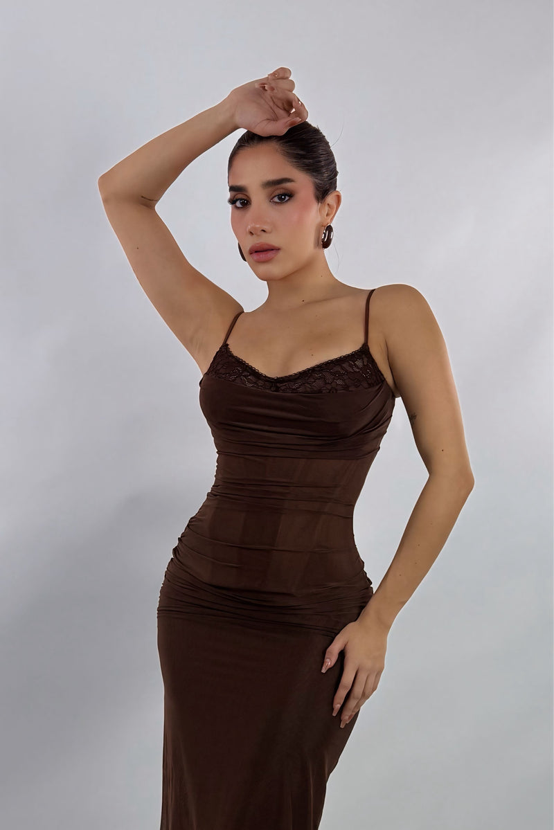 Vestido Corset Mesh Cafe