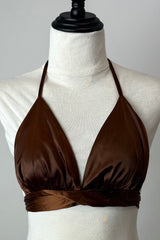 Crop Top Halter Satinado Cafe