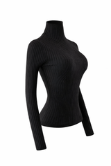 Blusa Cuello Tortuga Tela Punto Negro