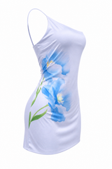 Vestido Satinado Floral Azul