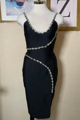 Vestido Midi Bandage Con Pedreria Negro