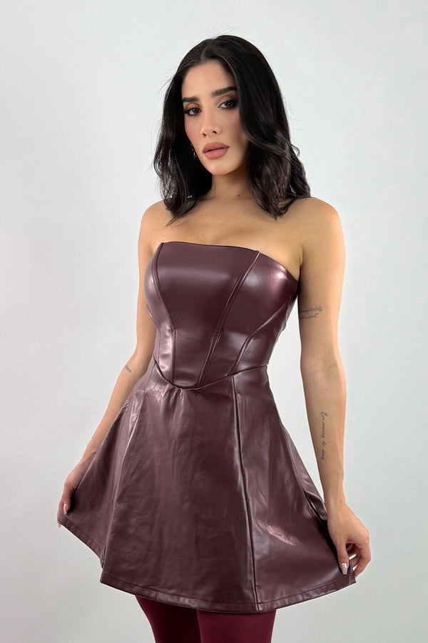 Vestido Strapless Vinipiel Vino