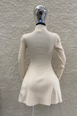 Vestido Manga Larga Tela Sweater Beige