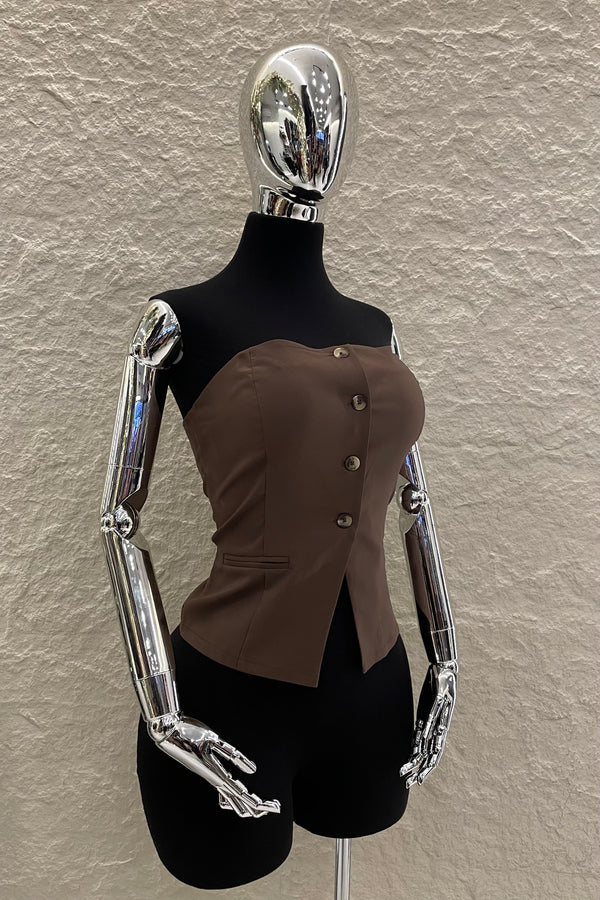 Chaleco Strapless App de Bolsa Cafe