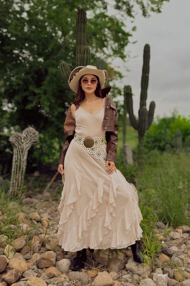 Vestido Largo Olanes Beige