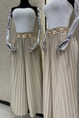 Pantalon Plisado Cinto Beige