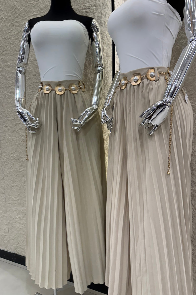 Pantalon Plisado Cinto Beige